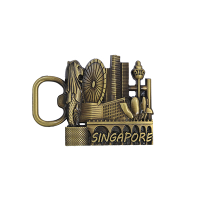 Beli Pembuka Botol Signage Singapura Emas Antik Logam Antik Die-casting Bulat 2.5
