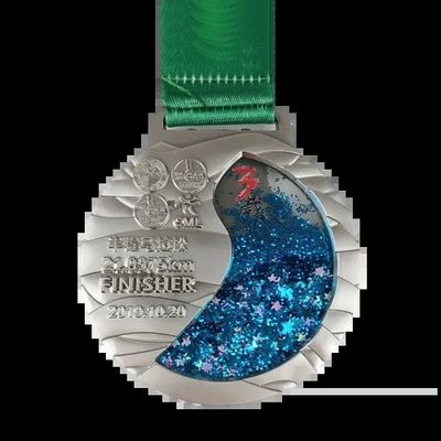 Flow Glitter Medali Globe Medali Desain Bentuk Bulat Dengan Kotak Arcylic