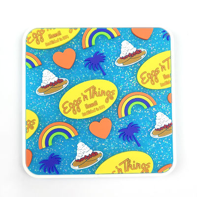 Custom Promosi PVC Karet Coaster Dengan Glitter